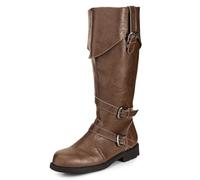 Generisch Men's Gothic Long Shaft Boots Retro Medieval Boots Non-Slip Biker Boot Ankle Boots Steampunk Riding Boots Vintage Cowboy Boots Flat with Buckles Knight Boots, Style Y03 Brown, 13.5 UK