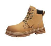 Generisch Men's Half Height Winter Warm Lined Lace-Up Boots Snow Boots Winter Shoes Biker Boots Ankle Boots Leather Waterproof Platform Boots Non-Slip Walking Shoes, light yellow, 8 UK