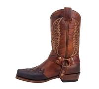 Generisch Mens Half Sole Square Toe Embroidered Leather Western Boots Side Zip Low Heel Comfortable Durable, coffee, 36 EU