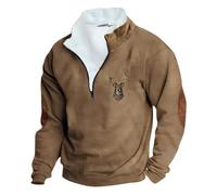 Generisch Men's Half Zip Pullover Vintage 3D Print Sweatshirt Winter Knitted Look Warm Long Sleeve Leisure Top Comfortable Outdoor Clothing for Everyday Travel Hiking, khaki, M