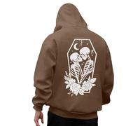 Generisch Men's Halloween Costume 3D Skull Pattern Print Sweatshirt Oversized Y2K Hoodie Plain Pullover Teenager Boys Cool Hoodies with Hood Vintage Streetwear Hoodie, Q Brown, XL