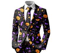 Generisch Men's Halloween Costume Jacket Slim Fit Leisure Suit Jacket One Button Long Sleeve Coat with Skull Rose Bloody Printed Elegant Horror Blazer Festival Jacket Jackets, C Black, M