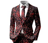 Generisch Men's Halloween Costume Jacket Slim Fit Leisure Suit Jacket One Button Long Sleeve Coat with Skull Rose Bloody Printed Elegant Horror Blazer Festival Jacket Jackets, T Red, XL