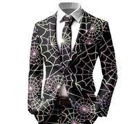 Generisch Men's Halloween Costume Jacket Slim Fit Leisure Suit Jacket One Button Long Sleeve Coat with Skull Rose Bloody Printed Elegant Horror Blazer Festival Jacket Jackets, T Multicolor, XL