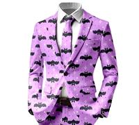 Generisch Men's Halloween Costume Jacket Slim Fit Leisure Suit Jacket One Button Long Sleeve Coat with Skull Rose Bloody Printed Elegant Horror Blazer Festival Jacket Jackets, U Purple, L