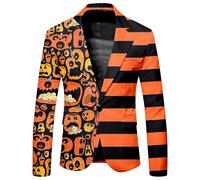 Generisch Men's Halloween Motif Casual Jacket Printed Graphic Design Plus Size Plain Party Prom Elegant Slim Fit, orange, L
