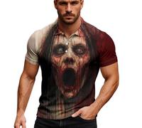 Generisch Men's Halloween Print Shirt with Blood Graphic Raglan Sleeves Plus Size Crew Neck Festive Casual Top, red, 6XL