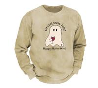generisch Men's Halloween Pullover Without Hood Sweatshirt with Crew Neck Long Sleeve Pullover with Pumpkin Pattern Festive Blouson Casual Fashionable Long Sleeve Tops Funny Winter Jumper, khaki, S