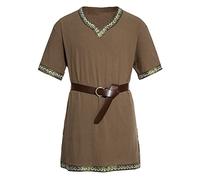 Generisch Men's Henley Medieval Costume Fashion Trend Shirts Renaissance Vintage Tunic Viking Knight Pirate Viking Belt for Halloween Cosplay Loose Scottish Long Tunic Tops