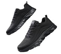 Generisch Men's Hiking Shoes with Mesh Upper Lace Closure Breathable Plain Casual Shoes Soft Sole for Running Mountaineering, black, 7 UK