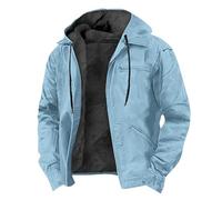 Generisch Men's Hooded Jacket with Zip Quilted Jacket Thick Lined Puffer Jacket Thermal Down Jacket Plain Winter Jacket Outdoor Wind Jacket with Pockets Work Jacket Leisure Sweat Jacket, navy, XXL