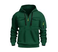 Generisch Men's Hooded Pullover with Zip Hoodie - 1/4 Zip Sweatshirts with Hood Hoodie - Multi Pockets Sports Fitness Training Hoodie Hooded Jacket Sweat Jacket Plain, Black-green, XL