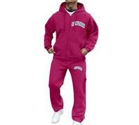 Generisch Men's Hooded Suit with New York Print Zip Casual Outfit for Everyday Leisure Autumn Winter Comfortable Men's Fashion 2-Piece Jogging Suit Tracksuit Loose Leisure Suit, O Hot Pink, XXXL