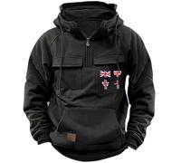 Generisch Men's Hooded Sweatshirt with Hood Union Jack Print Sports Jacket Transition Coat with Drawstring Thermal Jacket Sweat Pullover with Pockets Cargo Jacket Autumn Coat, black, S