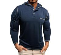 Generisch Men's Hoodie Regular Fit Sporty Sweatshirt Long Sleeve with Hood and Chest Pocket Muscle Shirts Button Placket Men's Functional Shirt Drawstring Moisture Wicking Sports Shirt, darkblue, 3XL