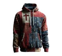 Generisch Men's Hoodie with American Flag and Cross - Patchwork Style Hoodie | Patriotic and Christian Sweatshirt for Faith and Homeland, Style M08 Blue, L