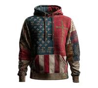 Generisch Men's Hoodie with American Flag and Cross - Patchwork Style Hoodie | Patriotic and Christian Sweatshirt for Faith and Homeland, Style M02 Red, XL