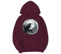 Generisch Men's Hoodie with Dark Raven Motif - Gothic Style Hoodie with Full Moon and Spider Web | Mystical Sweatshirt for a Dark Look, Style_h02 Wine Red, 3XL