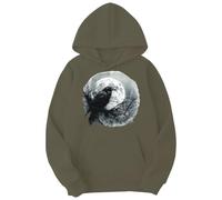 Generisch Men's Hoodie with Dark Raven Motif - Gothic Style Hoodie with Full Moon and Spider Web | Mystical Sweatshirt for a Dark Look, Style_h01 Army Green, S