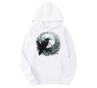Generisch Men's Hoodie with Dark Raven Motif - Gothic Style Hoodie with Full Moon and Spider Web | Mystical Sweatshirt for a Dark Look, Style_h08 White, 3XL