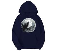Generisch Men's Hoodie with Dark Raven Motif - Gothic Style Hoodie with Full Moon and Spider Web | Mystical Sweatshirt for a Dark Look, Style_h06 Navy, S