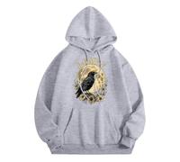 Generisch Men's Hoodie with Mystical Raven Motif - Hoodie with Full Moon and Flower Graphic | Gothic Inspired Sweatshirt with 'F-CAW-F' Saying, Style_n04 Gray, 3XL
