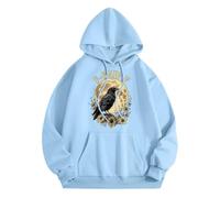 Generisch Men's Hoodie with Mystical Raven Motif - Hoodie with Full Moon and Flower Graphic | Gothic Inspired Sweatshirt with 'F-CAW-F' Saying, style_n06 blue, XXL