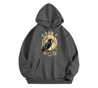 Generisch Men's Hoodie with Mystical Raven Motif - Hoodie with Full Moon and Flower Graphic | Gothic Inspired Sweatshirt with 'F-CAW-F' Saying, Style_n03 Gray, 3XL