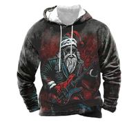 Generisch Men's Hoodie with Rocking Santa Motif - 3D Print Hoodie in Biker Style | Dark Sweatshirt with Santa on the Electric Guitar, style_l01 black, L