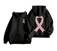 Generisch Men's Hoodie with Zip, Pocket and Drawstring for Everyday and Breast Cancer Awareness Print, Basic Pullover Hoodie Dark Green, black, L