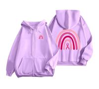 Generisch Men's Hoodie with Zip, Pocket and Drawstring for Everyday and Breast Cancer Awareness Print, Basic Pullover Pullover with, purple, M