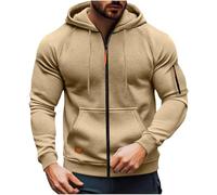 generisch Men's Hoodie Y2k Basic Jogging Sports Hoodie Drawstring with Pockets Regular Fit Hooded Jacket with Zip Gym Pullover with Hood Outdoor Sports Jacket with Pockets Plain Sweat Jacket, khaki