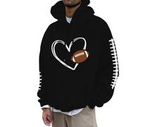 Generisch Men's Hoodies & Sweatshirts Casual Pullover with Football Print Loose Fit Hoodie for Autumn Winter Comfortable Streetwear Training Jumper Men, black, M