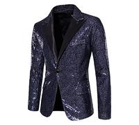 Generisch Men's Jacket Sequins Colourful Suits Party Blazer Festive Clubwear Regular Fit Suit Coat Strike Move Suit Jacket Disco Shiny Suit Jacket Sequin Shiny Blazers Wedding, navy, M