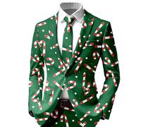 Generisch Men's Jacket with Candy Cane Pattern for Christmas, Funny Suit Jacket with All-Over Print, Green Party Jacket for Christmas Party, style_a01 green, L