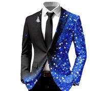 Generisch Men's Jacket with Glitter Effect - Party Blazer in Two-Tone Design with Stars | Eye-catching Jacket for Festive Occasions, style_w01 blue, M