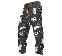 Generisch Men's Jogging Bottoms with Mystical All-Over Print - Casual Trousers with Sun Moon Motifs | Comfortable Sweatpants in Esoteric Style, style_b01 black, L
