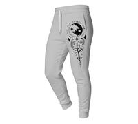 Generisch Men's Jogging Bottoms with Viking Motifs, Sports Trousers with Yggdrasil, Wolves and Runes in Yin Yang Style, Casual and Spiritual Leisure Trousers for Men, Style E01 Gray, L