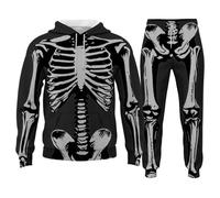 Generisch Men's Jogging Suit Set for Halloween Cosplay Costume with Skeleton Print Baggy Sports Suit Tracksuit Y2K Hip Hop Leisure Suit Hoodie Sweatshirt and Sweatpants Set, a-004 black, L