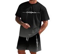 Generisch Men's Jogging Suit, Short 2-Piece Comfortable T-Shirt & Shorts Set, Cotton Mix, Oversized Street Print, Breathable, Sports, Leisure Outfit for Training, Streetwear, Travel, Dark grey-3, 6XL