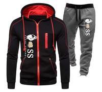 Generisch Men's Jogging Suit Two Piece Tracksuit Autumn Winter Sports Suit for Gym Tracksuit Letter Print Sportswear Fleece Warm Leisure Suit Tracksuit Comfortable Soft Leisure Suit, Q Black, XXXL