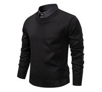Generisch Men's Jumper with Integrated Shirt Collar - 2-in-1 Fine Knit Jumper for a Smart Layered Look | Business Casual Top for Office and Leisure, style_d02 black, 4XL