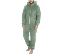 Generisch Men's Jumpsuit Long Pyjamas Winter Warm Plush Jumpsuit Pyjamas Loungewear Plain Leisure Suit Sleep Suit Zip Teddy Fleece Onesie Bodysuit Cuddly with Pockets, coin green, 3XL