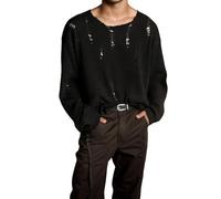 Generisch Men's Knitted Jumper in Destroyed Look - Long Sleeve Pullover with Rips and Holes | Casual Top in Grunge and Punk Style, style_b01 black, 3XL