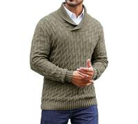 Generisch Men's Knitted Jumper Turtleneck Shawl Collar Winter Jumper Button Down Textured Pullover Ribbed Edge Sweater Basic Turtleneck Pullover Plain Classic Knitted Jumper, Army Green, L