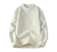 Generisch Men's Knitted Jumper with 3D Textured Pattern - Thick Winter Jumper in Minimalist Design | Casual Crew Neck Jumper for Cold Days, Style_q04 White, 3XL