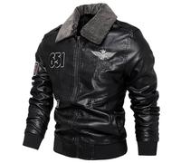 Generisch Men's Leather Jacket Air Force Bomber Jacket with Removable Stand-Up Collar Padded Filling Winter Jacket for Fashionable Leisure Look Windbreaker Windproof Warming Cargo Jackets, black, 3XL