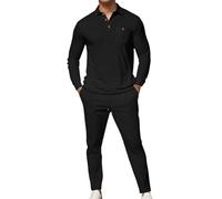 Generisch Men's Leisure Suit, Elegance, Business Outfits, Oversized Tracksuit, Breathable Golf Suit, Cotton Leisure Suit, 2-Piece Long Sleeve Shirts with Buttons and Trousers, Workout Set with Pockets
