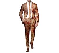 Generisch Men's Leisure Suit European and Halloween Retro Suit with Blood Stains Casual Loose Bloodstained German Two Piece Suit for Men Suit Bow Tie Wood, orange, 3XL