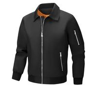 Generisch Men's Lightweight Harrington Style Jacket - Classic Blouson with Zip | Casual Jacket with Contrast Lining, style_a01 black, L